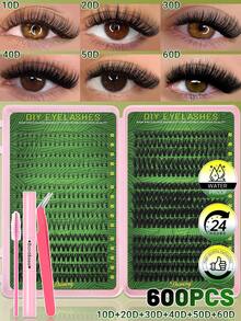 Miss Diamond 600 Clusters False Eyelashes, D Curl, 10D-160D With Adhesive And Sealer, Includes Tweezers And Eyeshadow Brush. High Capacity, Suitable For Beginners, Professionals And DIY Users. Segmented False Eyelashes Set, Easy To Use At Home, Create Voluminous, Fluffy And Natural-Looking Single False Eyelashes. - Black - View 5