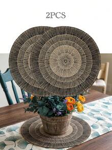1/2/4/6/8pcs Bohemian Style Mandala Pattern Round Linen Placemats, Heat Insulation, Anti-Slip, Suitable For Family Gatherings, Holiday Parties, Home Decor, Room Decor, Living Room Wall Decor, Bedside Rug, Bedroom Sofa Background Decor - Black - View 17