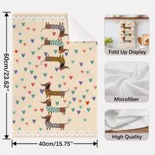 2pcs Dachshund Heart Theme Series Illustration Pattern Kitchen Towels, Rectangular Microfiber Kitchen Towels, Dish Cloths, Cleaning Cloths, Hand Towels, Cooking Baking Tea Towels, Kitchen Decor, Housewarming Gift, Birthday Gift, Bathroom Cleaning Wipes, Decorative Towels - Beige - View 3