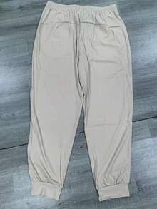 2pcs Men's Summer Cooling Ice Silk Sports Pants, Comfortable Breathable Cuffed Hem, Moisture-Wicking, Suitable For Fitness Training And Running - Khaki - View 6