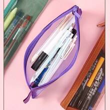 10pcs (Random Color) Semi-Transparent Mesh Zipper Pencil Case, Thickened Wear-Resistant Multi-Layer Mesh Stationery Bag, Simple Storage Bag, Stationery Bag, Back To School Season - A - View 3