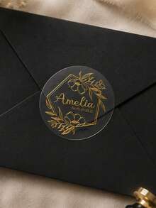 Custom Transparent Name Stickers, Elegant Personalized Gold Labels, Suitable For Gift Boxes, Cups And Party Favors, Customizable Text And Design Decals, Suitable For Wedding Decor, Birthday, Anniversary, Bridal Shower And Christmas Gifts, Small Business Packaging - Style a - View 3