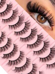 10 Pairs Of D-Shaped Curled Russian Strip False Eyelashes, Natural And Voluminous, Delicate And Dramatic 3D Effect. (False Eyelashes, Strip False Eyelashes, Eyelashes, False Eyelashes) - Black - View 2