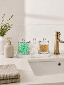 Bathroom Vanity Accessory Set, Minimalist Cosmetic Storage Organizer, Cotton Pad Dispenser And Cotton Swab Holder With Black Tray, Cotton Pad Storage Canister, Cotton Pad, Cotton Ball And Cotton Swab Storage Rack - Multicolor - View 8
