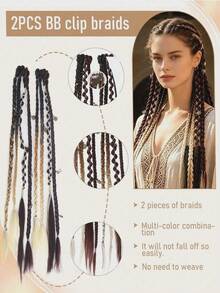 2pcs Handmade Bohemian Style 20 Inch Clip-In Hair Extensions, Bohemian Dreadlock Style, With Daily Wear Beads And Exquisite Accessories, With Claw Clips,Halloween - Multicolor - View 5
