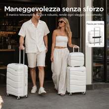 Trolley rigido in polipropilene 14" 20" 24" 28" con serratura TSA e ruote girevoli, valigia singola, set 3/4 pezzi disponibile, bagaglio viaggio vacanze, lavoro e gite familiari - Bianco - Visualizzare 9