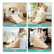 3/4/5-Layer Detachable Washable Pet Stairs Ramp, Suitable For Dogs And Cats, Compressed Soft Foam Pet Ladder, Please Wait 2 Hours After Unpacking For Foam To Fully Rebound, Indoor Support Steps, Suitable For Small, Medium, Large And Elderly Pets, Bedroom And Living Room Supplies - Beige - View 5