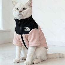 貓咪刷毛夾克，附「THE CAT FACE」Logo，貓臉夾克，寵物衣，適合小型與中型貓狗，可機洗 - 綠色 - 查看 5