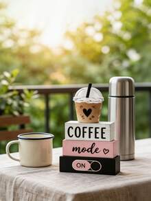 4件組 Coffee Mode ON 3D冰咖啡杯頂飾，鄉村農舍風粉黑咖啡桌裝飾牌，式木製裝飾，適用於分層托盤、咖啡吧、檯面、層架、廚房咖啡區居家裝飾，咖啡吧裝飾，廚房裝飾 - H - 查看 9