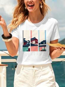 Seoul, Korea Women's Graphic T-Shirt, Soft Cotton, Relaxed Fit, Casual, Art Print. - White - View 6
