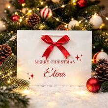 Personalized Custom Name Christmas Gift Paper Bag With Satin Bow Merry Christmas Star Print White Portable Handbag Holiday Party Gift Packaging Present Storage Bag Custom Gift Bags - Multi-color 6 - View 7
