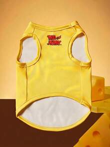 TOM & JERRY X PETSIN 1pc Cartoon Cute "I Love Cheese" Printed Yellow Cat And Dog Universal Elastic Comfortable Dog Vest - Yellow - View 2