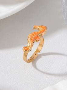 1pc/4pcs Crab Seahorse Starfish Turtle Shaped Bohemian Vacation Style Red Purple Blue Orange Drip Oil 3D Textured Gold Metal Marine Creature Rings For Daily Wear, Party, Music Festival, Street Style, Beach, Seaside, Bikini, Elegant And Exquisite Women's Rings - Marine Life - View 11
