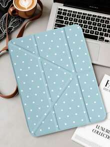 1件 天藍色波點平板電腦保護殼，適用於 iPad Mini6/7/Air/Air2/9.7/10.2/10.5/10.9 (Air4-Air8)/Pro 11/10th Gen/A16/Pro 11 2024，彩繪圖案平板保護殼配透明壓克力背殼，絲綢質感 8 角支架，自動休眠/喚醒，內置筆槽，不含筆，部分機型附相機框 - 彩色 - 查看 2