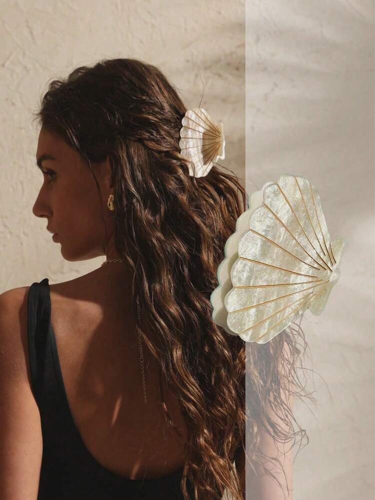 1pc Tropical Seashell Hair Clip, Exquisite Beach Claw Clip, Suitable For Vacation Hairstyles, Bohemian Party Accessory, Fashion Hair Accessory - Multicolor - View 2