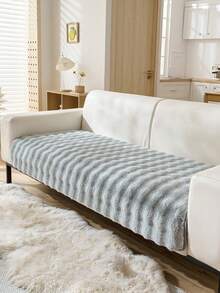 1pc Thickened Plush Jacquard Sofa Cover, Winter Use, Modern Style, Non-Slip, Pet-Friendly, Soft Thickened Faux Rabbit Fur, Suitable For Living Room, Bedroom, Office Sofa Decoration, Fits 1-4 Seater Sectional Sofa, Home Decor - Light Grey - View 7
