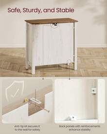 Rustic White & Honey Brown Farmhouse Sideboard Buffet Storage Cabinet Built-In Single Drawer With Detachable Drawer Divider, Freely Adjustable Inner Shelf & Reserved Cable Hole Multi-Purpose Coffee Bar Station For Kitchen Dining Room Entryway Home Be - Rustic White and Honey Brown - View 7