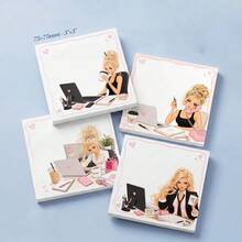 1/4pcs Fashion Blonde Office Girl Sticky Notes,Cute Business Lady Cartoon Decorative Note Paper Set, Perfect For Daily Message Taking, Planner, Junk Journal, Office Desk & School DIY Handcraft Supplies - one-size - View 6