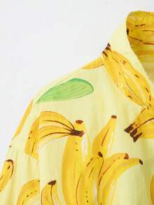 Jaket Kemeja Wanita YROOE Musim Gugur/Dingin Motif Pisang Kuning Kerah Tegak Lengan Panjang Mengembang Tali Serut Samping Model Pendek Longgar - MultiWarna - View 4