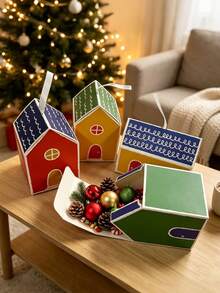 12/24pcs Christmas House Gift Boxes With Stickers Christmas Advent Countdown Box Gift Boxes To Fill Colorful House Shape Gift Wrapping Box Treat Boxes For Holiday Xmas Party Favors - Multicolor - View 9