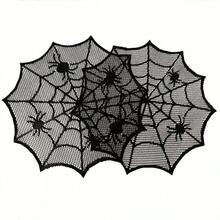 1 Set Halloween Tablecloth Set (Spider Web Lace Tablecloth, Fireplace Cloth, Placemats, Bat Stickers) Black Hollow Mesh Material Party Table Runner Halloween Table Decor Cover Suitable For Home, Restaurant, Bar, Haunted House, Escape Room, Costume Party, Holiday Party - Multicolor - View 14