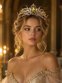 KOVLYNE Dreamy Golden Deer Horn Headpiece, Embellished With Rhinestones And Crystals, Medieval Viking Style Women's Headwear, Suitable For Halloween Cosplay And Renaissance Festival - Multicolor - View 3