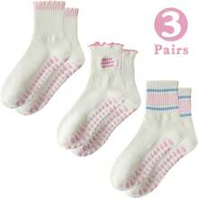 1/3 Pairs Women's Pilates Non-Slip Socks, Yoga Non-Slip Socks, Cute Ballet Non-Slip Sports Mid-Calf Socks, Sticky Socks, Suitable For Gym And Hospital - Multicolor - View 11