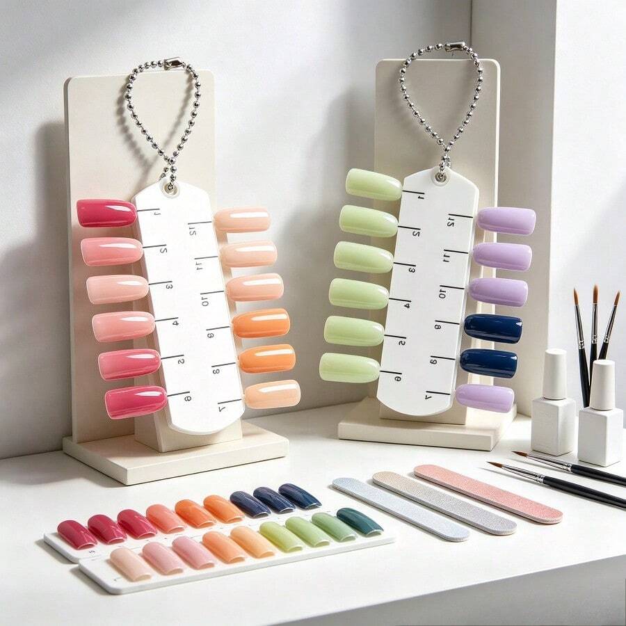1pc 24/36 Colors Transparent Nail Art Practice Nail Tips Color Card With Chain, Fragrance-Free Nail Color Palette Sample Sticks, Practice Fake Nails Display Board, Natural Nail Color Card, Suitable For Salon - Multicolor - View 1