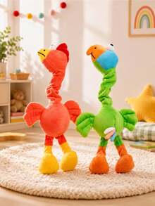 Stretchable Neck Chicken Plush Doll, Funny Squeaky Twistable Bird Plush Doll, Soft Colorful Cartoon Animal Plush Doll, Interactive Stress Relief Doll, Creative Adjustable Long Neck Rooster Plush Decoration - Multicolor - View 1