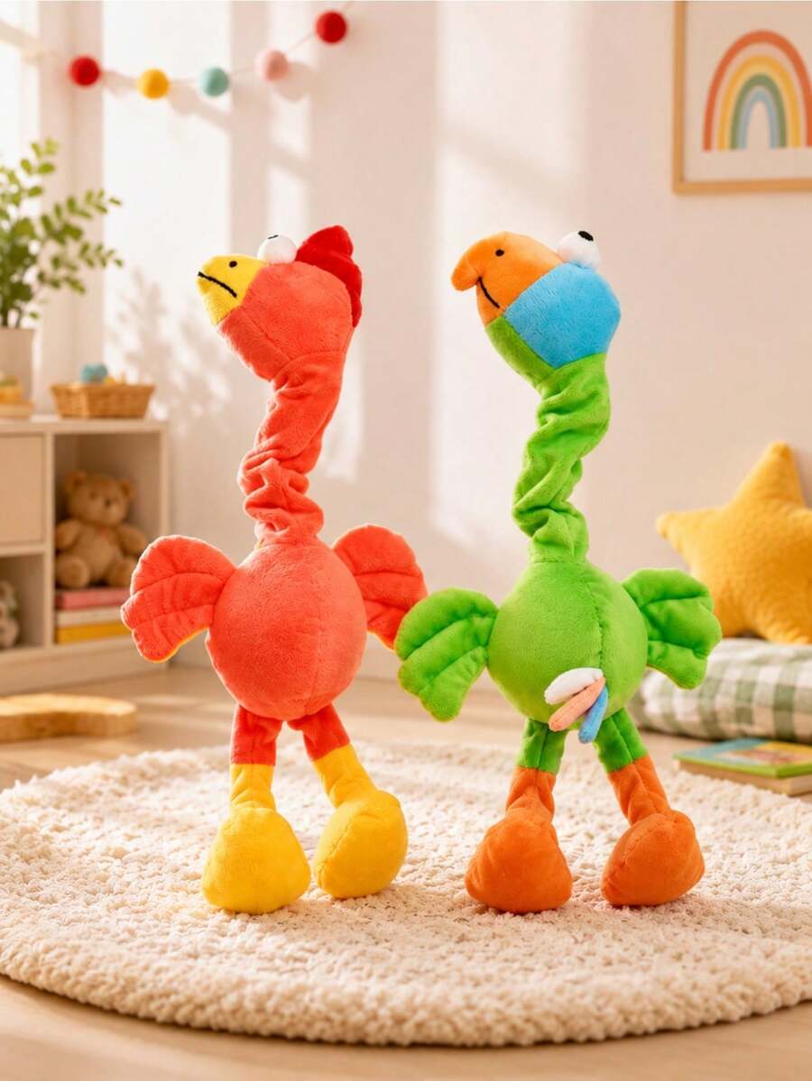 Stretchable Neck Chicken Plush Doll, Funny Squeaky Twistable Bird Plush Doll, Soft Colorful Cartoon Animal Plush Doll, Interactive Stress Relief Doll, Creative Adjustable Long Neck Rooster Plush Decoration - Multicolor - View 1
