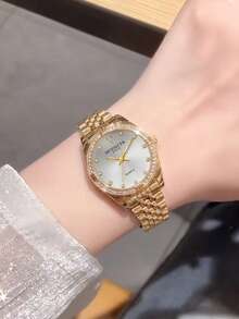 時尚玫瑰金女款腕錶，粉色錶盤，水晶裝飾，不鏽鋼錶帶，送女友畢業、婚禮、聖誕的完美禮物 - 彩色 - 查看 3