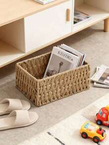 Handwoven Wicker Desktop Storage Box, Bohemian Style Decorative Wicker Storage Basket, Suitable For Bathroom Countertop, Bedroom, Kitchen And Office, Woven Tray, Can Store Cosmetics And Miscellaneous Items - Multicolor - View 9