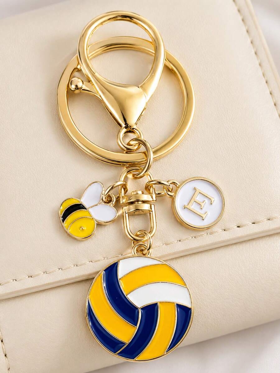 Personalized Volleyball Keychain Gift, Suitable For Girls, Bags, Car Decor, Back To School Gift Choice, Women's Keychain, Sports Style Volleyball Bee Keychain, Car Keychain, Key Chain, Holiday Gift, Daily And Holiday Accessory - Volleyball Bee - View 1