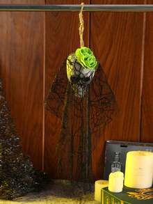 1Pc Halloween Mini Hanging Skull Ghost Decor, Tattered Mesh Skeleton Pendant, Creepy Hanging Ornament For Haunted House, Horror Party Scene Arrangement - Skull - View 6