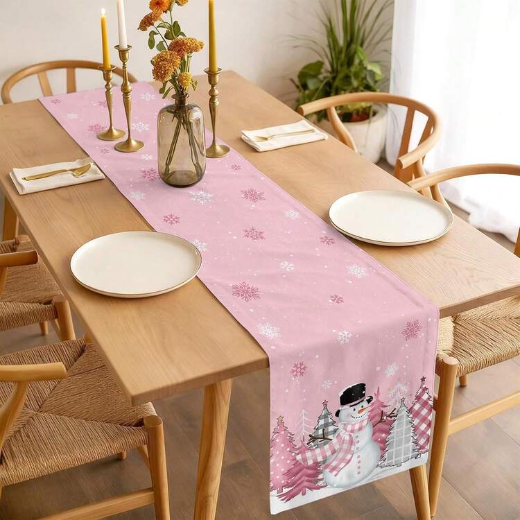 Christmas Snowman Snowflake Xmas Tree Table Runner Holiday Party Decor Reusable Winter Xmas Kitchen Dining Table Runner Christmas Decorations - Multicolor - View 4