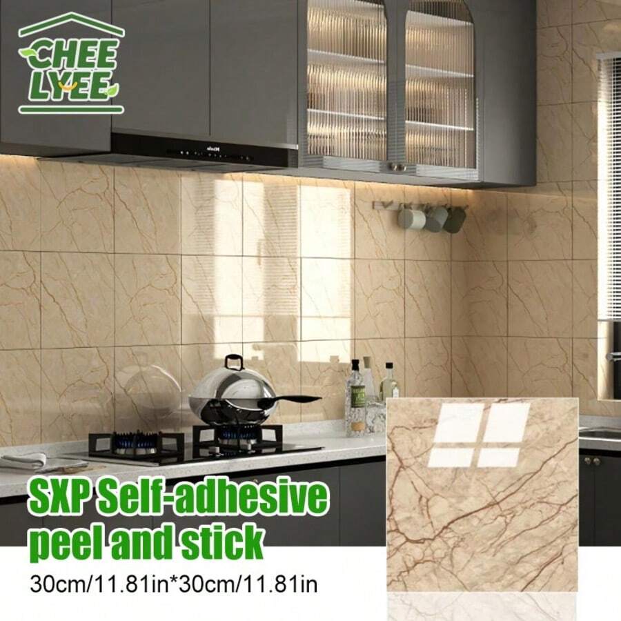 20 Pieces Of Easy To Stick Marble Patterned Wall Stickers - Made Of Waterproof PVC Material, Can Be Cut And Peeled Off, Suitable For Home Decoration Wallpaper, Suitable For Bathrooms, Kitchens, Living Rooms, Etc - Multicolor - View 1
