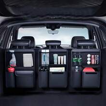 Black Leather Car Seat Back & Trunk Organizer - Multi-Pocket Design, Waterproof Surface, Durable, Heavy Duty, Easy To Clean, Suitable For SUV, Sedan And Hatchback, Can Hang And Store Miscellaneous Items - 1783 Leather Trunk Organizer - View 9