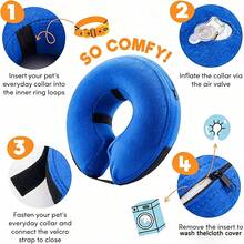 Inflatable Pet Recovery Elizabeth Collar, Soft And Comfortable, Post-Surgery Use, Adjustable Anti-Licking And Biting Wound Protection, Sleep-Friendly Without Obstructing Vision, Suitable For Dogs And Cats - Blue - View 3