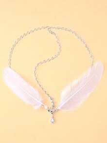 FAAABULS 1pc Women's Feather Rhinestone Head Chain, Bohemian Teardrop Crystal Forehead Jewelry, Suitable For Beach, Music Festival, Wedding And Party Wear - Silver - View 3