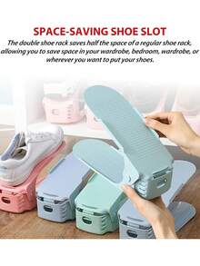 10pcs Adjustable Plastic Shoe Rack Stacker, Space-Saving Shoe Storage Organizer, Multi-Functional Shoe Rack For Entryway, Hallway, Bedroom, Bathroom, Dorm, Easy-To-Use Home Shoe Storage Solution - Multicolor - View 3