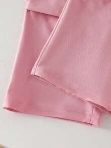 Girls' Casual Set - Heart Print Round Neck Short Sleeve T-Shirt And Cargo Pants - Pink - View 3