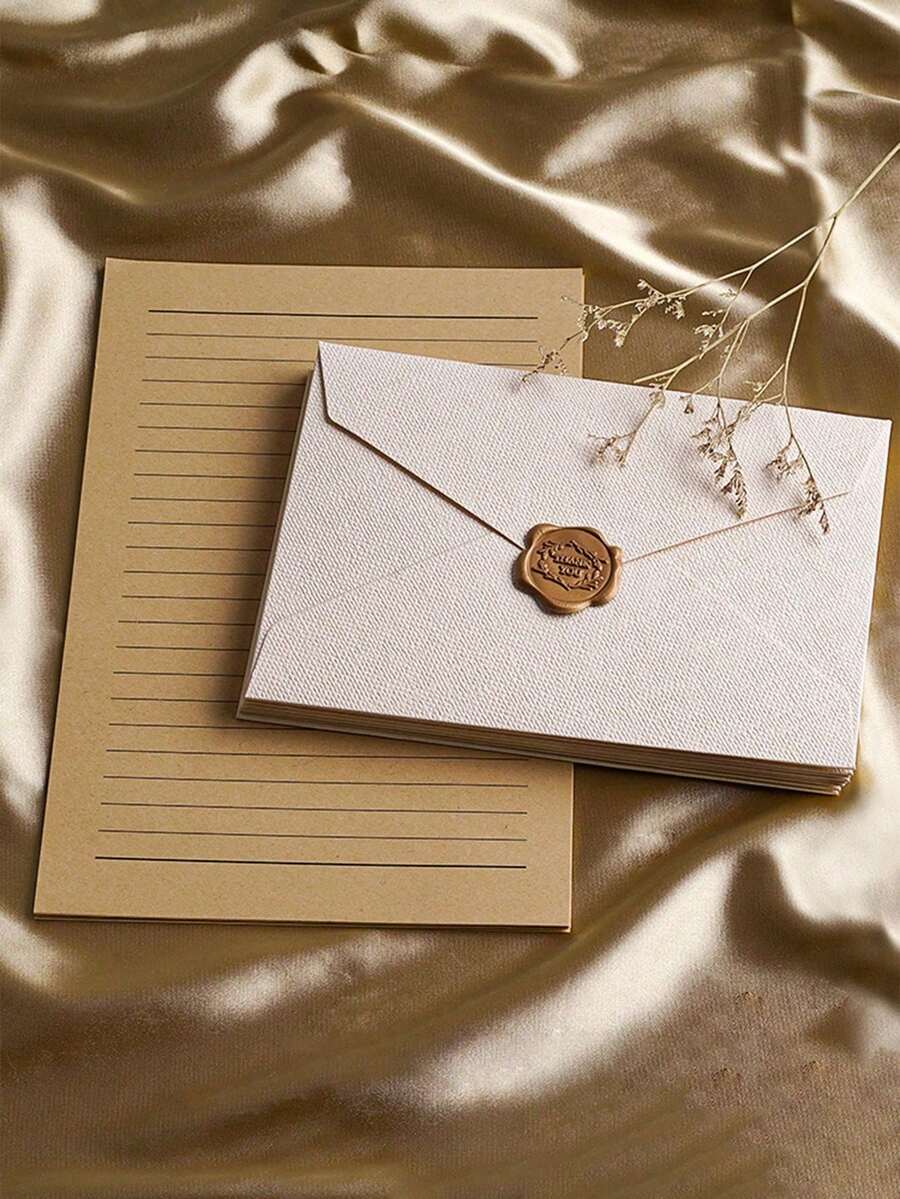 16pcs/Set Vintage Stationery Set, Linen Pattern Envelopes, Letter Paper Set, FORYOU Pattern Wax Seal, 250g High Quality Envelopes, Vintage Love Letters, Chinese Style Kraft Paper Special Invitation Cards, Postcards, Suitable For Making Invitations, Thank You Cards, Love Letters, Mother's Day Gifts And Letters - Apricot - View 1