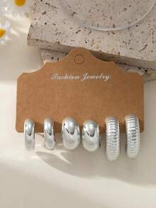 Women's European And American Retro Smooth Earring Set, Personalized Creative Earrings - Silver - View 3