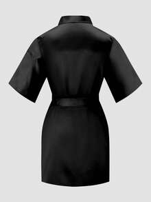 Young Girl Black Mid-Sleeve Long Robe - Multicolor - View 8
