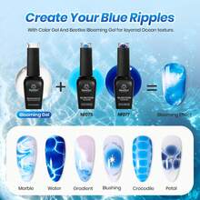 Beetles 5 Colors Blue Gel Nail Polish Set, 5 Azure Jelly Gel Polish With Blooming Gel, Water Ripple Effect, Double-Ended Dotting Pen, Soak Off UV LED - 5 Colors Blue Gel Nail Polish Set - 查看 3