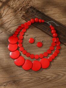 European American African Exaggerated Bohemian Multi-Layer Colorful Wooden Bead Necklace - Red - View 4