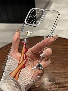 1件創意高跟鞋飲料個性化圖案透明全包鏡頭防摔TPU時尚手機殼，適用於Apple 17 12 13 14 15 16 11 Pro Max A56/55/54/53/52/51 S26/25/24/23/22/21系列，防震保護殼 - 無色 - 查看 3