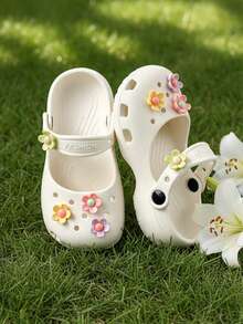 HAHABOBO Children's Mary Jane EVA Clogs, Colorful Flower Decor, Cute Comfortable Summer Slip-On Sandals, Suitable For Beach Vacation (Random Shipment) - White - View 1