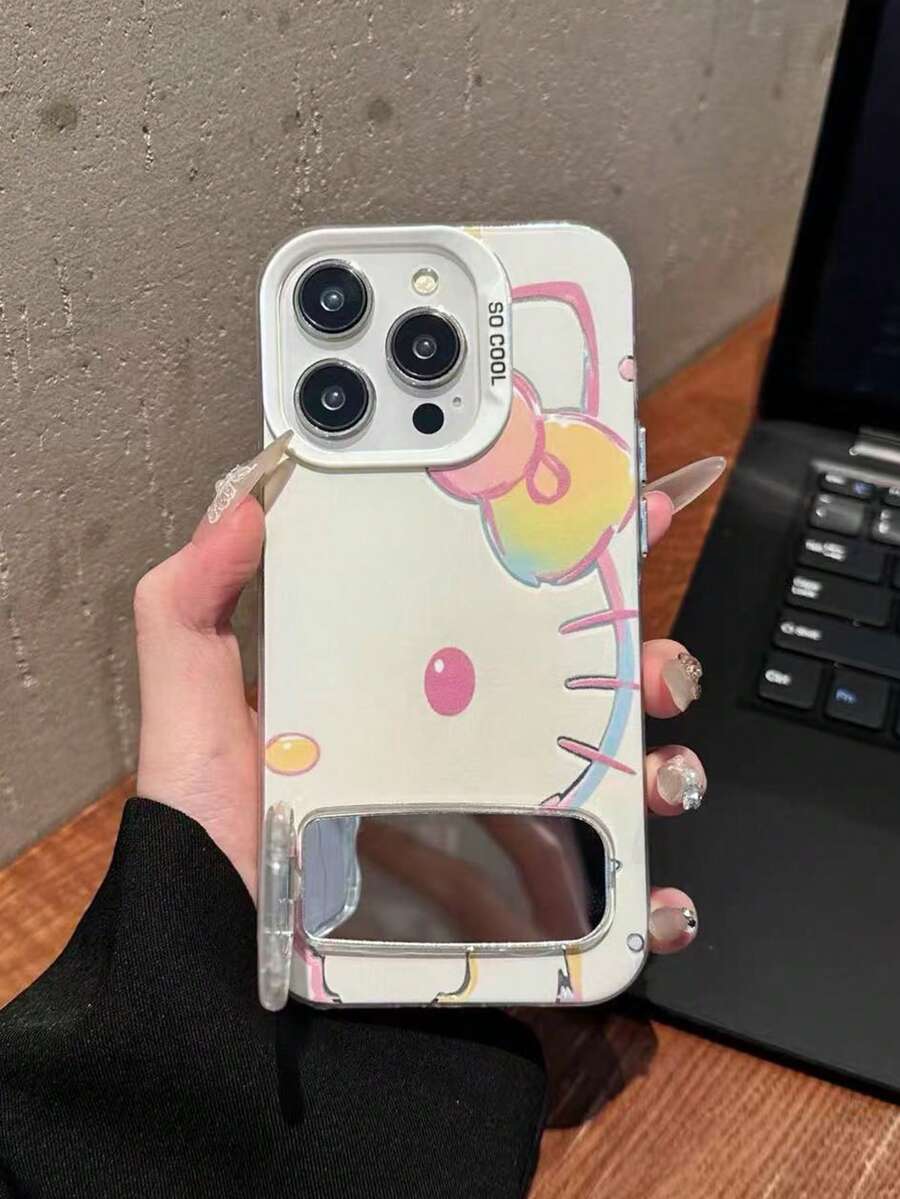 SANRIO Cute Cartoon Mirror Phone Case Compatible With Iphone 16/17/16 Pro Max/16 Plus/15 Pro/14/13/12, Premium Mirror Stand Protective Cover, Summer Niche Style For Women - Multicolor - View 1