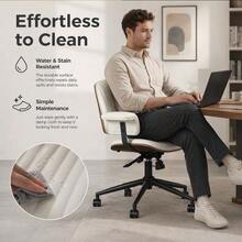 Home Office Desk Chair, Leather Ergonomic Computer Chair With Wheels And Oak Armrests, Height-Adjustable Swivel Office Chair For Executives - Beige - View 4
